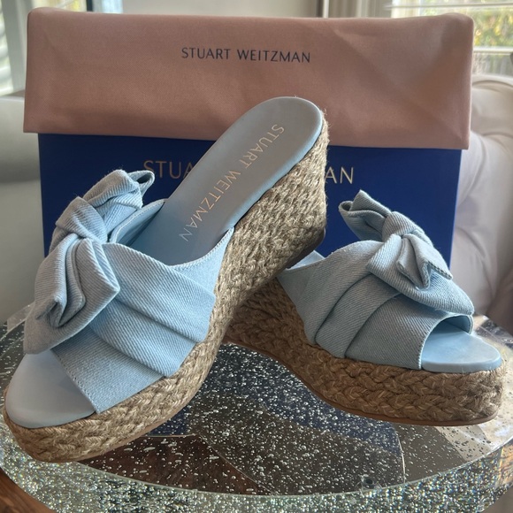 Stuart Weitzman NWB Loveknot Espadrille Wedge Vintage Denim/Jute Size 40/9.5 B - Picture 3 of 10